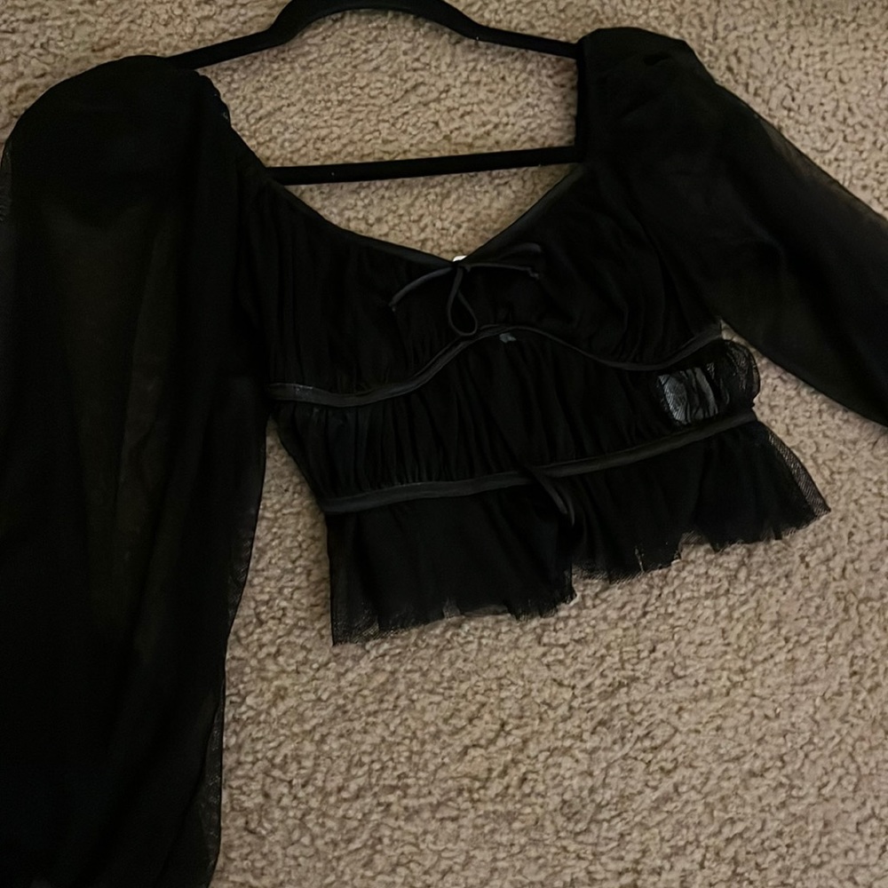 Black sheer corset like tank off shoulder